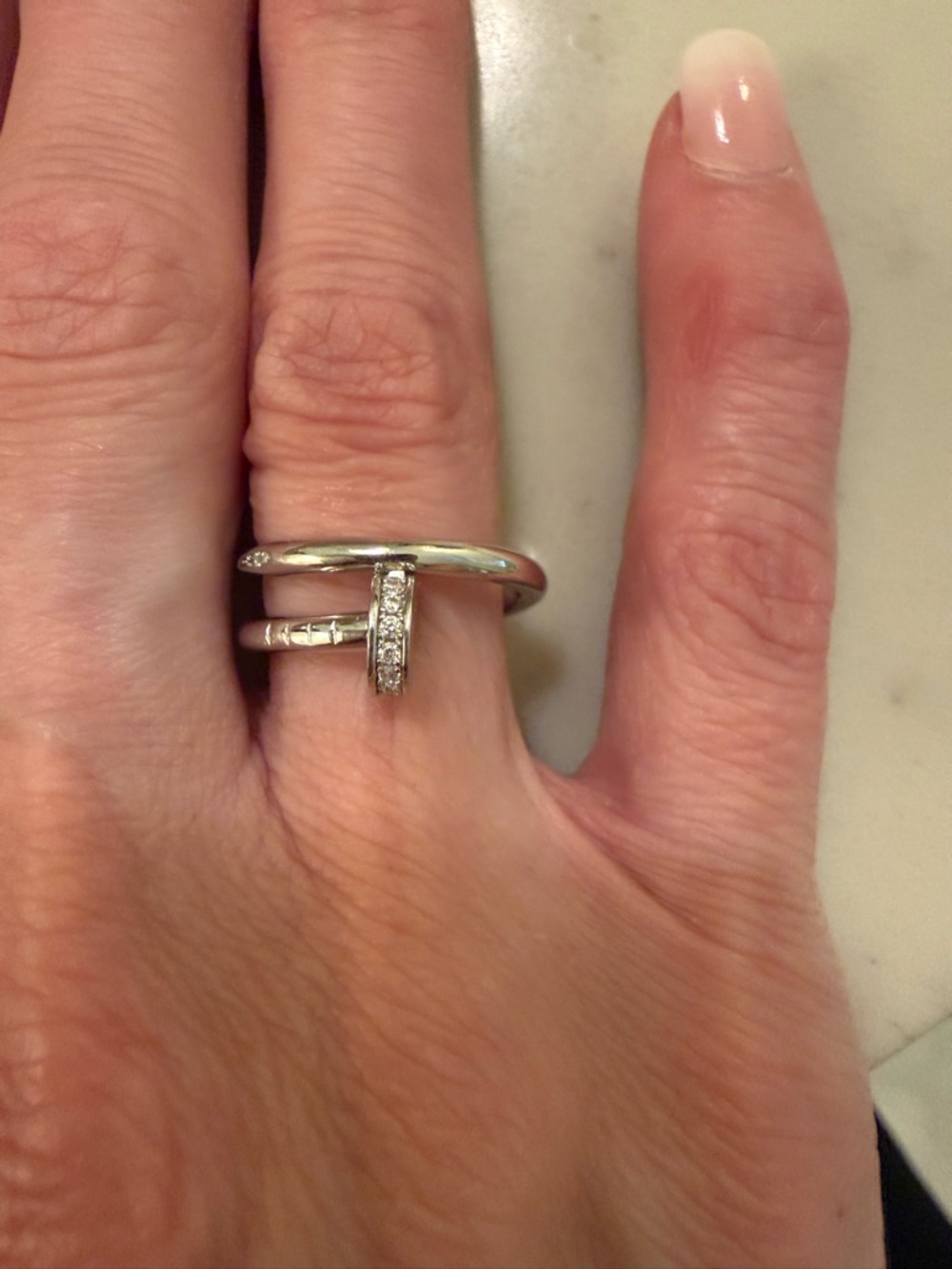 Sterling silver nail ring with CZ stones size 6